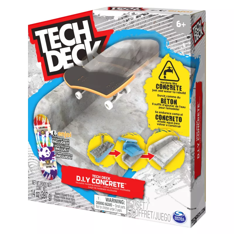 Tech Deck DIY Wiederverwendbarer Modellier-Bausatz aus Beton mit exklusivem Enjoi Fingerboard, Rail, Formen, Skatepark-Kit, Kinderspielzeug für Jungen und Mädchen ab 6 Jahren