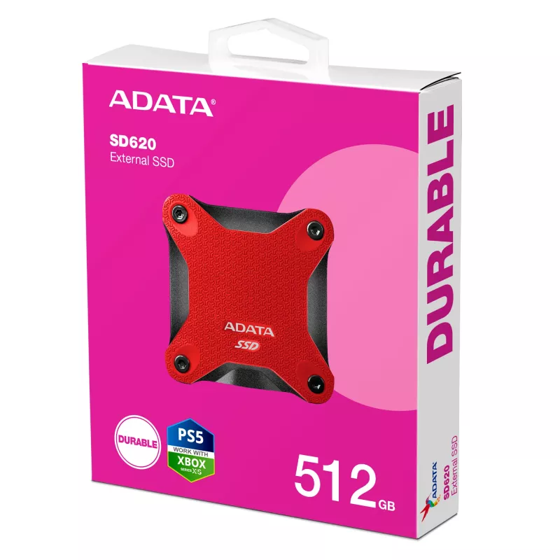 Externe SSD ADATA SD620 512 GB, USB 3.2 Gen 2 Micro-USB B, rot, Silikongehäuse