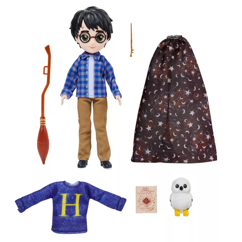 Wizarding World Harry Potter, 8-Zoll-Harry-Potter-Puppen-Geschenkset mit Tarnumhang und 5 Puppenzubehörteilen, Kinderspielzeug ab 6 Jahren
