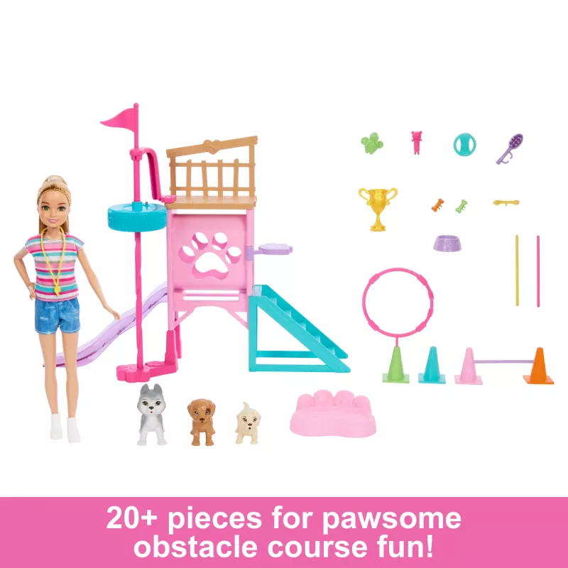 Barbie and Stacie to the Rescue Welpenspielplatz-Spielset mit Puppe, 3 Hundenachbildungen & Zubehör