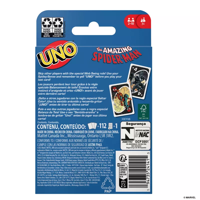 UNO The Amazing Spider-Man Kartenspiel für Kinder, Erwachsene & Familienabend inspiriert von der Marvel-Comicserie