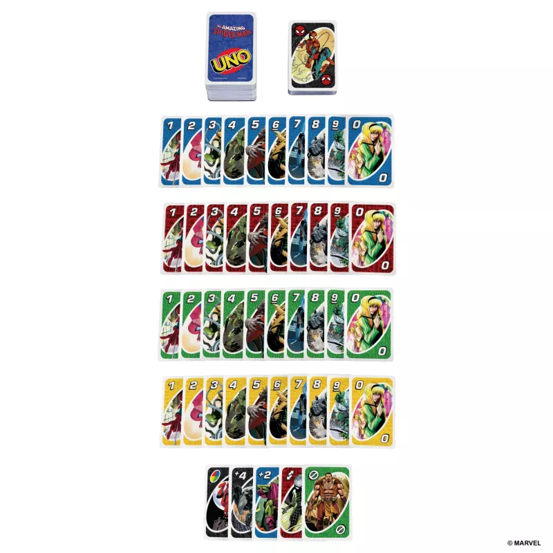 UNO The Amazing Spider-Man Kartenspiel für Kinder, Erwachsene & Familienabend inspiriert von der Marvel-Comicserie