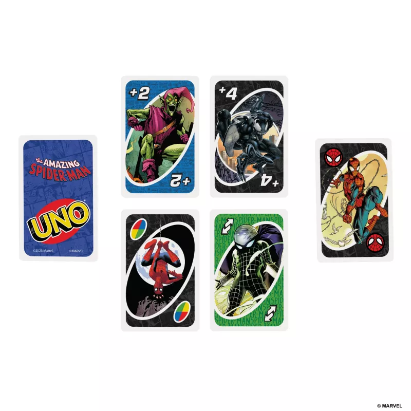 UNO The Amazing Spider-Man Kartenspiel für Kinder, Erwachsene & Familienabend inspiriert von der Marvel-Comicserie