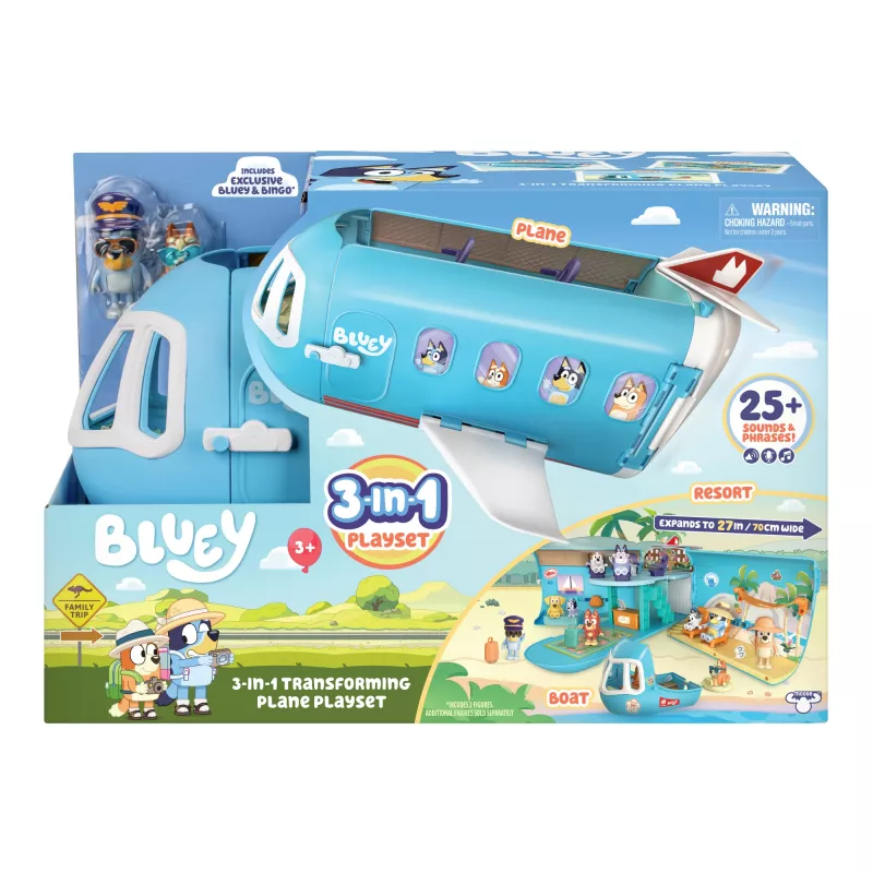 Flughafen & Flugzeug Moose Toys Bluey 3-in-1-Flugzeug-Spielset Mehrfarbig