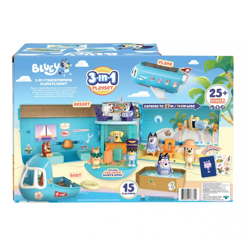 Flughafen & Flugzeug Moose Toys Bluey 3-in-1-Flugzeug-Spielset Mehrfarbig