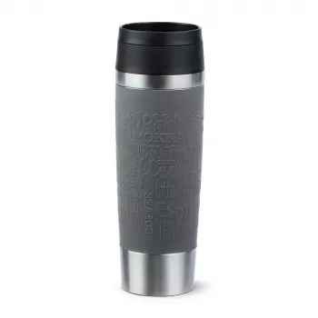 Reisebecher EMSA Classic Grande 500 ml — Grau Edelstahl, Silikonabdeckung, Polypropylendeckel, Ø 8,3 cm × 240 mm