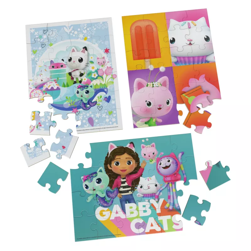 Games Gabby’s Dollhouse, 3 Holzpuzzles 24-teilige Puzzle mit Holzaufbewahrungsbox Kinderpuzzle, für Vorschulkinder ab 3 Jahren
