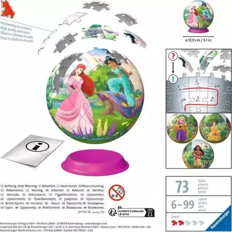 3D Puzzle Ball Ravensburger Disney Princess – 72 Teile, sphärisches Puzzle