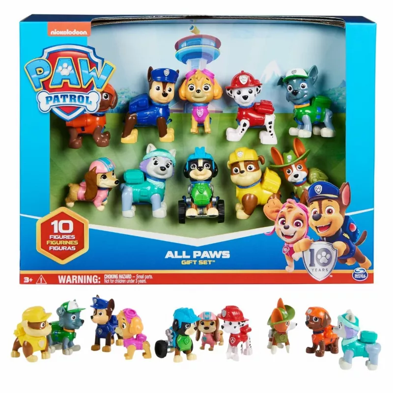 PAW Patrol, 10. Jubiläum, All Paws On Deck Spielfiguren Geschenkpackung mit 10 Sammel-Actionfiguren, Kinderspielzeug für Kinder ab 3 Jahren