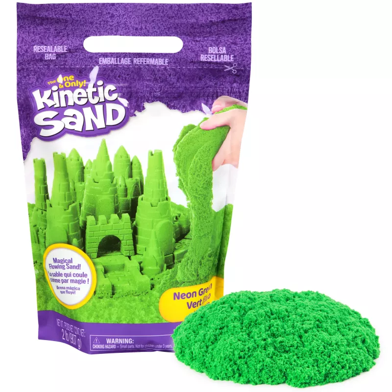 Kinetic Sand, 2 Pfund grüner Spielsand, formbare sensorische Spielzeuge für Kinder, wiederverschließbarer Beutel (Verpackung kann variieren), für Kinder ab 3 Jahren