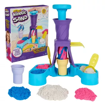 Kinetic Sand, Soft Serve Station, Easter Basket Stuffers, enthält 14oz formbaren Spielsand (3 Farben), 2 Eiswaffeln & 2 Werkzeuge