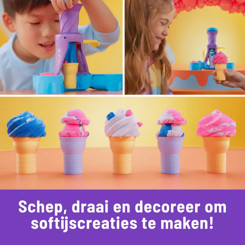Kinetic Sand, Soft Serve Station, Easter Basket Stuffers, enthält 14oz formbaren Spielsand (3 Farben), 2 Eiswaffeln & 2 Werkzeuge