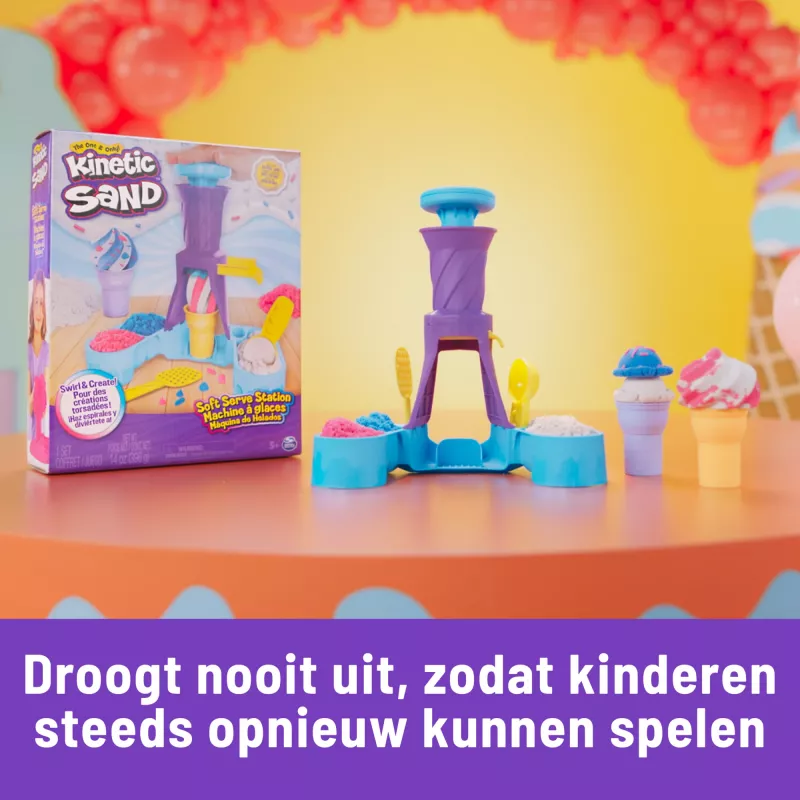 Kinetic Sand, Soft Serve Station, Easter Basket Stuffers, enthält 14oz formbaren Spielsand (3 Farben), 2 Eiswaffeln & 2 Werkzeuge