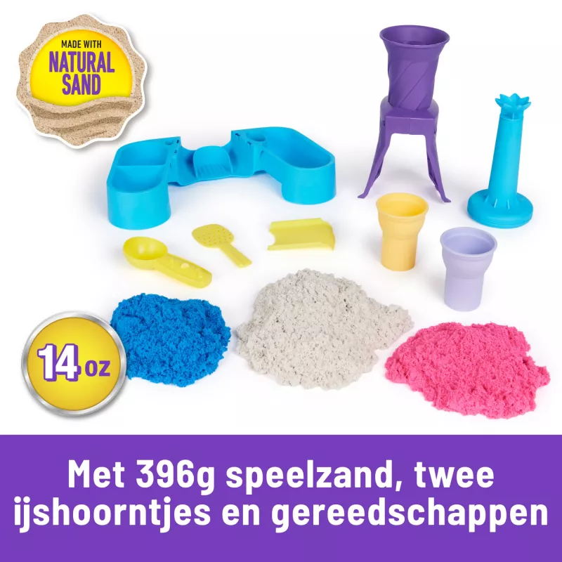 Kinetic Sand, Soft Serve Station, Easter Basket Stuffers, enthält 14oz formbaren Spielsand (3 Farben), 2 Eiswaffeln & 2 Werkzeuge