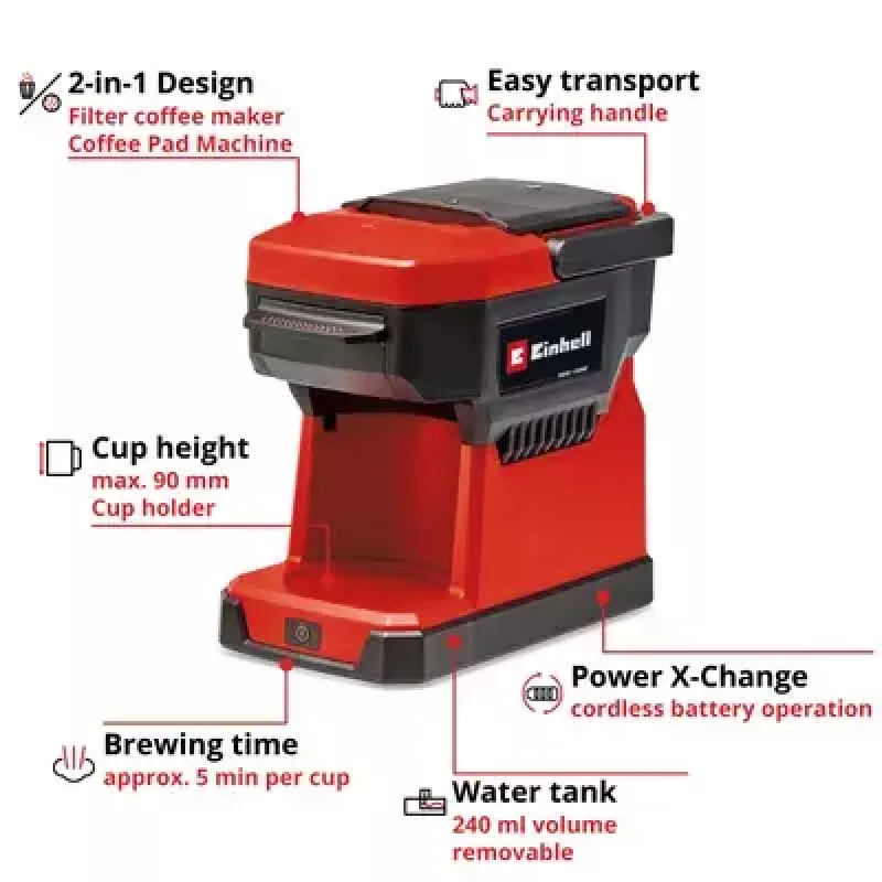 Filterkaffeemaschine Einhell 0,24 L TE-CF 18 Li-Solo