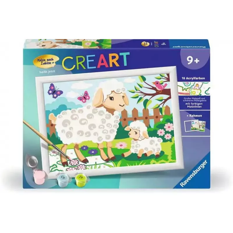 Ravensburger CreArt 23764 Malen-nach-Zahlen-Set, Schaf mit Lämmchen