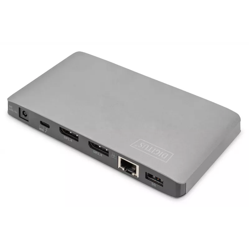 DIGITUS Dockingstation USB-C – 2x USB Typ-C / 2x USB 3.0 10 Gbit/s / USB 3.0 5 Gbit/s / 2x DP / GbE / Micro-SD / SD / 3,5 mm – 60 W USB Power Delivery