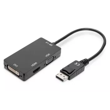 DIGITUS ASSMANN DisplayPort-Adapterkabel, DP - HDMI+DVI+VGA M-F/F/F, 20 cm 3-in-1-Multimediakabel, CE, Schwarz