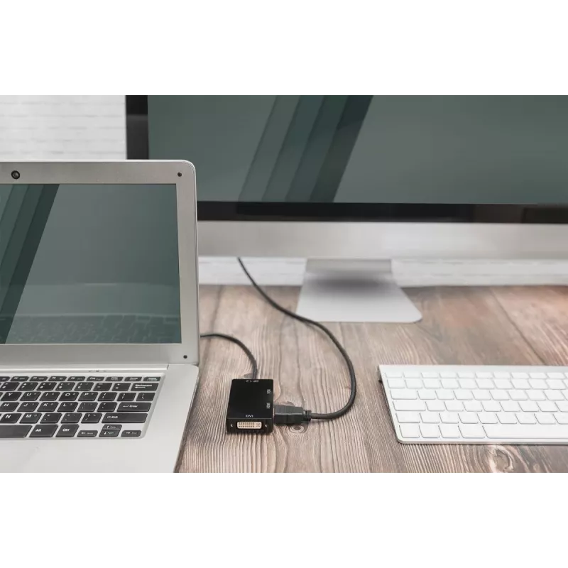 DIGITUS ASSMANN DisplayPort-Adapterkabel, DP - HDMI+DVI+VGA M-F/F/F, 20 cm 3-in-1-Multimediakabel, CE, Schwarz