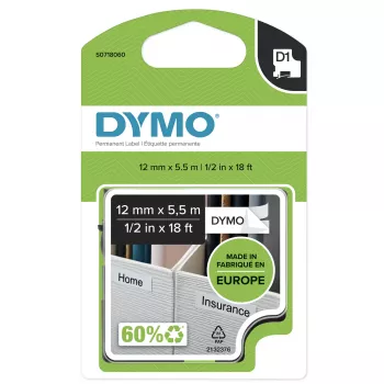 DYMO D1 Hochleistungs-Permanent-Polyester-Etiketten | 12 mm x 5,5 m Rolle | Schwarzer Druck auf Weiß | Selbstklebende Etiketten für LabelManager-Etikettendrucker | Original