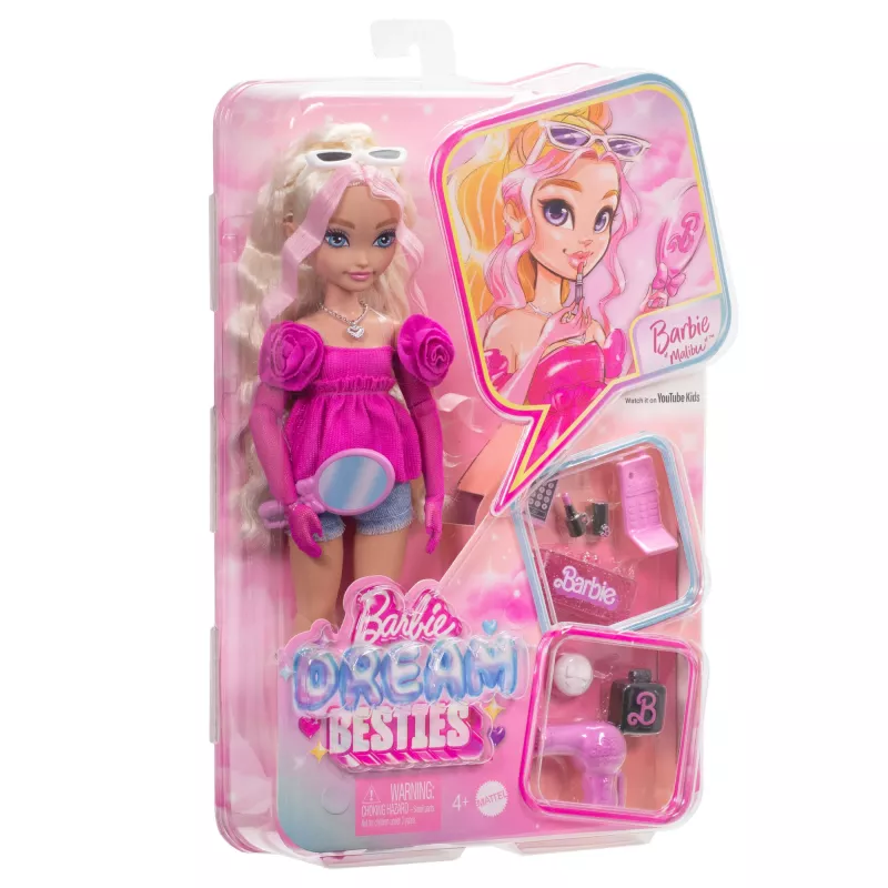 Barbie Dream Besties „Malibu“ Modepuppe mit 8 Make-up- und Haar-Accessoires