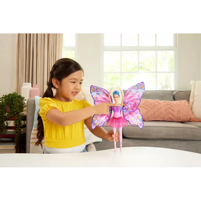 Barbie Dance and Flutter Puppe mit 2-in-1 Verwandlung von Tänzerin zu Schmetterling, lila Haare