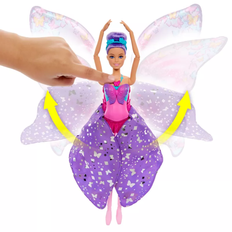 Barbie Dance and Flutter Puppe mit 2-in-1 Verwandlung von Tänzerin zu Schmetterling, lila Haare