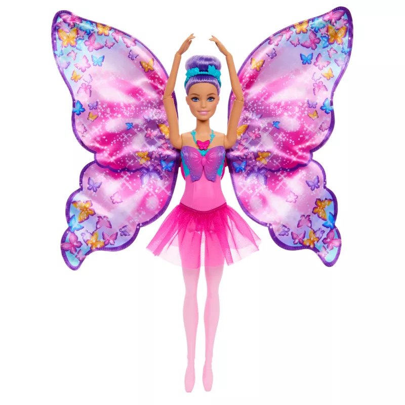 Barbie Dance and Flutter Puppe mit 2-in-1 Verwandlung von Tänzerin zu Schmetterling, lila Haare