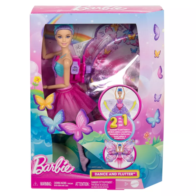 Barbie Dance and Flutter Puppe mit 2-in-1 Verwandlung von Tänzerin zu Schmetterling, lila Haare