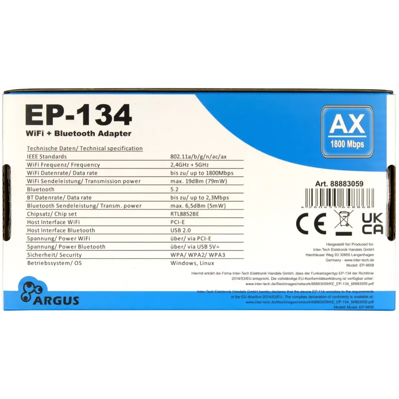 Interner WLAN-Bluetooth-Adapter Inter-Tech EP-134 1800 Mbit/s