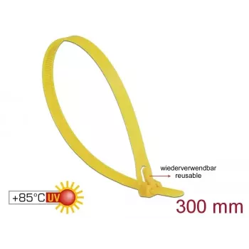 Lösbarer Kabelbinder DELOCK 18761 — Nylon, 300 mm x 7,6 mm, Gelb, 100 Stk.