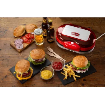 Ariete 205 Hamburger Maker Party Time, Hamburger-Maschine, 1200 W, doppelte antihaftbeschichtete Platten, 2 Fächer, leicht zu reinigen, Rot