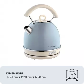 Ariete 2877 Wasserkocher Vintage, 1,7 l, kabellos, Blau, 1,7 l, 2000 W, Hellblau, Wasserstandsanzeige, Kabellos, Filterung