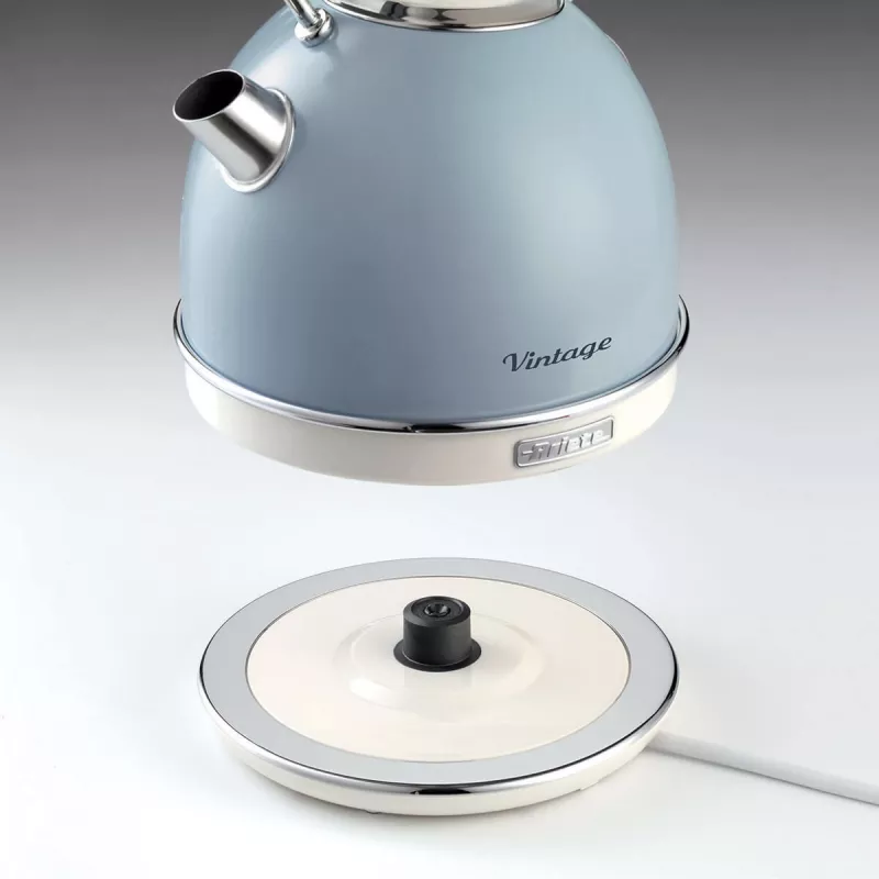 Ariete 2877 Wasserkocher Vintage, 1,7 l, kabellos, Blau, 1,7 l, 2000 W, Hellblau, Wasserstandsanzeige, Kabellos, Filterung
