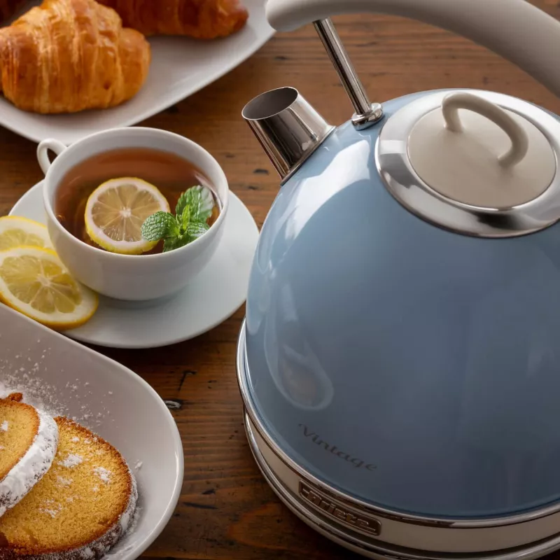 Ariete 2877 Wasserkocher Vintage, 1,7 l, kabellos, Blau, 1,7 l, 2000 W, Hellblau, Wasserstandsanzeige, Kabellos, Filterung