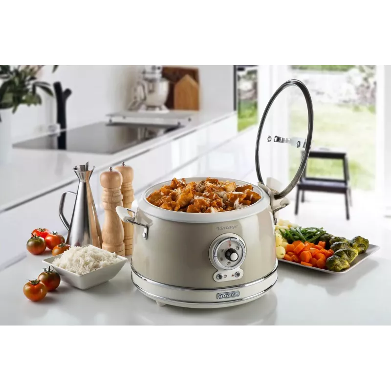 Ariete 2904 Reiskocher – Elektrischer Reiskocher mit Keramikschüssel – Hausgemachtes Sushi – Multikocher – Vintage Line – 3,5 L – 650 W – Beige