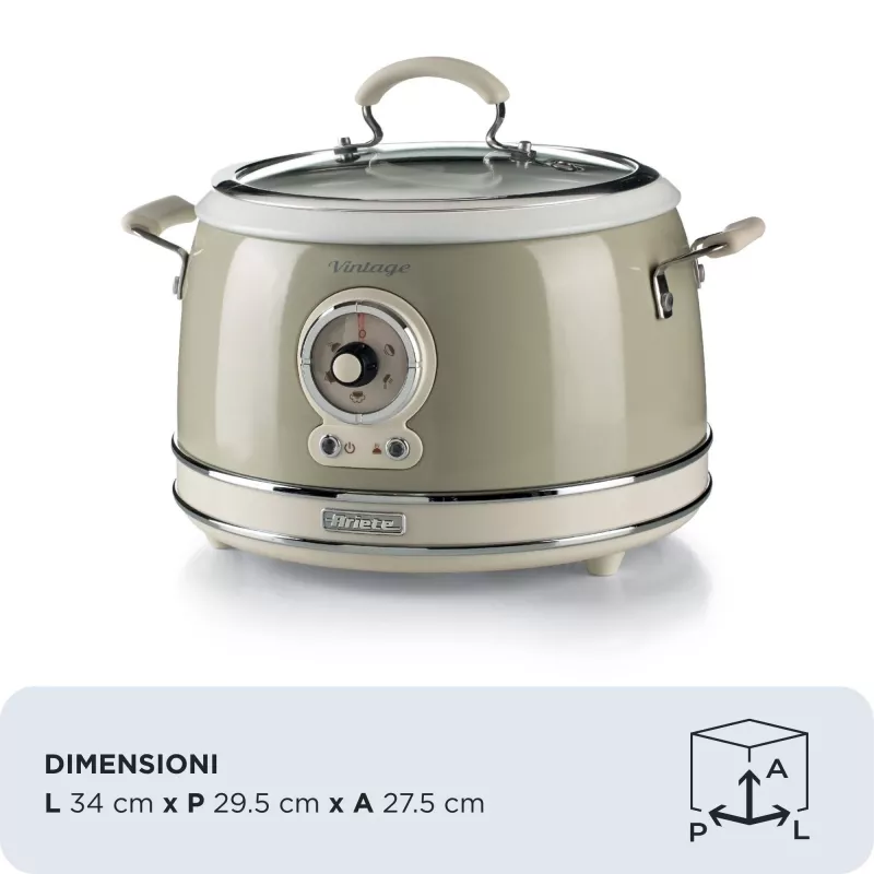 Ariete 2904 Reiskocher – Elektrischer Reiskocher mit Keramikschüssel – Hausgemachtes Sushi – Multikocher – Vintage Line – 3,5 L – 650 W – Beige