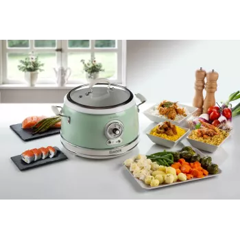 Ariete 2904 Reiskocher – Elektrischer Reiskocher mit Keramikschüssel – Selbstgemachtes Sushi – Multikocher – Vintage Line – 3,5 L – 650 W – Grün