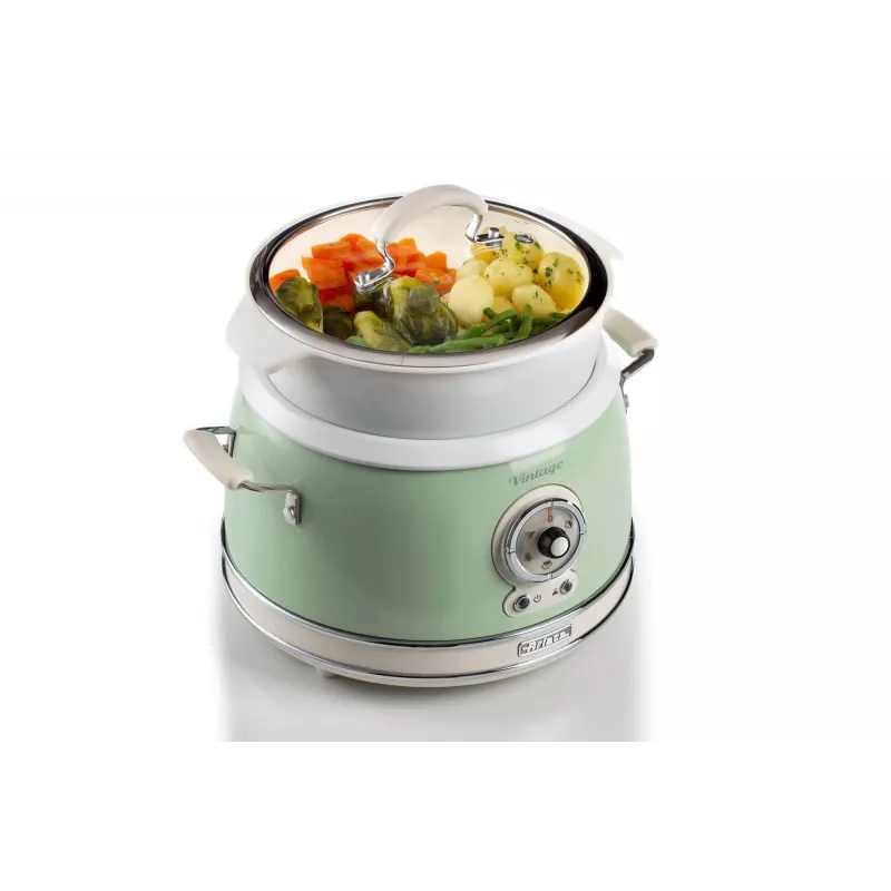 Ariete 2904 Reiskocher – Elektrischer Reiskocher mit Keramikschüssel – Selbstgemachtes Sushi – Multikocher – Vintage Line – 3,5 L – 650 W – Grün