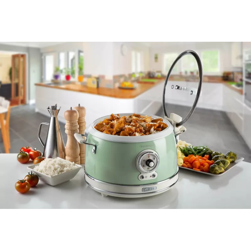 Ariete 2904 Reiskocher – Elektrischer Reiskocher mit Keramikschüssel – Selbstgemachtes Sushi – Multikocher – Vintage Line – 3,5 L – 650 W – Grün
