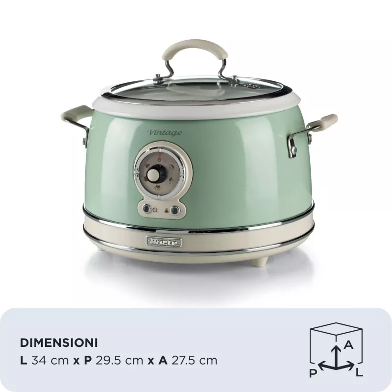 Ariete 2904 Reiskocher – Elektrischer Reiskocher mit Keramikschüssel – Selbstgemachtes Sushi – Multikocher – Vintage Line – 3,5 L – 650 W – Grün