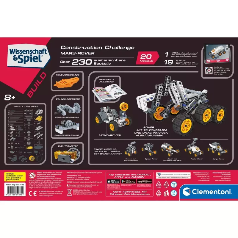Konstruktionsspielzeug Clementoni Mars Rover 59295 STEM-Baukasten — pädagogischer Modellbausatz zum Zusammenbauen
