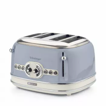 Ariete 156 4-Scheiben Vintage Toaster, 1600 Watt, 6 Bräunungsstufen, Edelstahl lackiert in Pastellblau, ohne Sandwich-Körbe. Blau