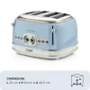 Ariete 156 4-Scheiben Vintage Toaster, 1600 Watt, 6 Bräunungsstufen, Edelstahl lackiert in Pastellblau, ohne Sandwich-Körbe. Blau