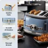 Ariete 156 4-Scheiben Vintage Toaster, 1600 Watt, 6 Bräunungsstufen, Edelstahl lackiert in Pastellblau, ohne Sandwich-Körbe. Blau