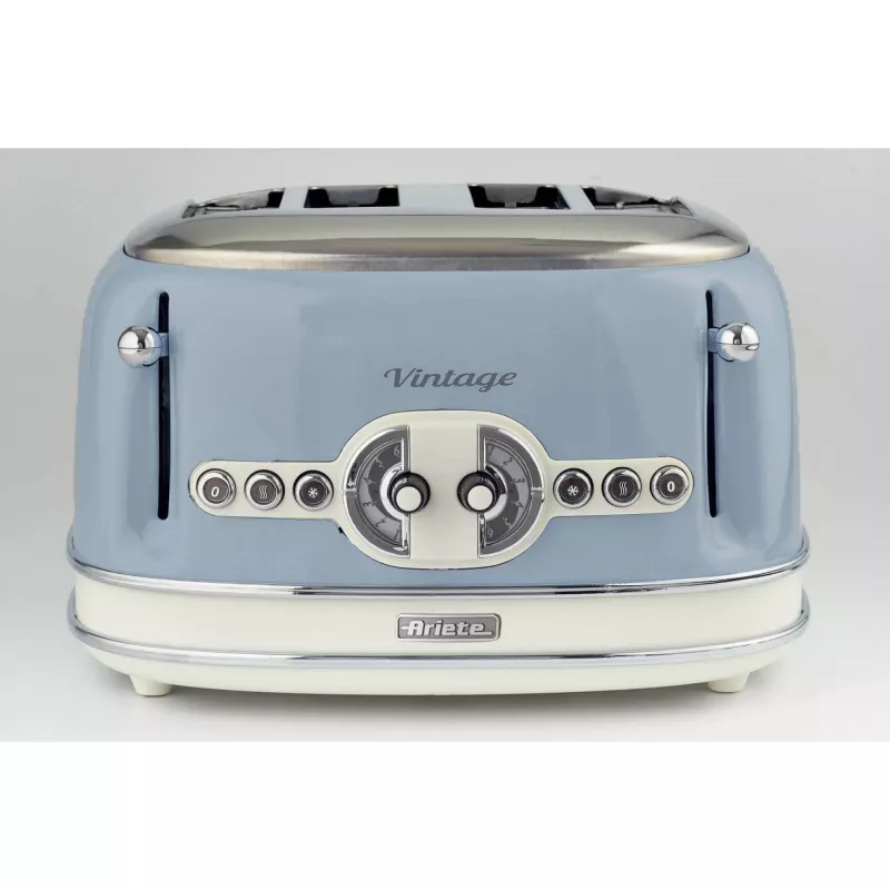 Ariete 156 4-Scheiben Vintage Toaster, 1600 Watt, 6 Bräunungsstufen, Edelstahl lackiert in Pastellblau, ohne Sandwich-Körbe. Blau