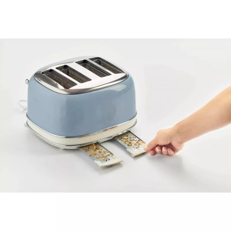 Ariete 156 4-Scheiben Vintage Toaster, 1600 Watt, 6 Bräunungsstufen, Edelstahl lackiert in Pastellblau, ohne Sandwich-Körbe. Blau