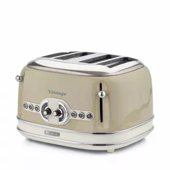 Ariete 156 4-Scheiben Vintage Toaster, 1600 Watt, 6 Bräunungsstufen, Edelstahl lackiert in Pastellbeige, ohne Sandwich-Zangen