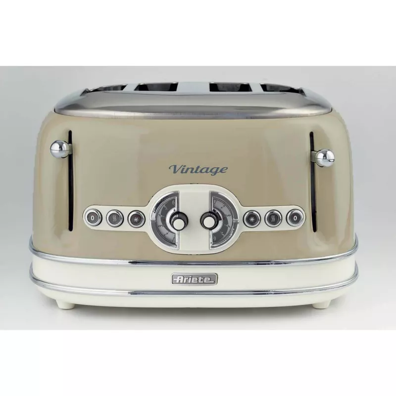 Ariete 156 4-Scheiben Vintage Toaster, 1600 Watt, 6 Bräunungsstufen, Edelstahl lackiert in Pastellbeige, ohne Sandwich-Zangen