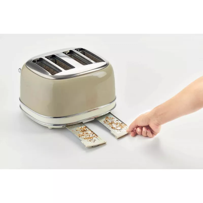 Ariete 156 4-Scheiben Vintage Toaster, 1600 Watt, 6 Bräunungsstufen, Edelstahl lackiert in Pastellbeige, ohne Sandwich-Zangen